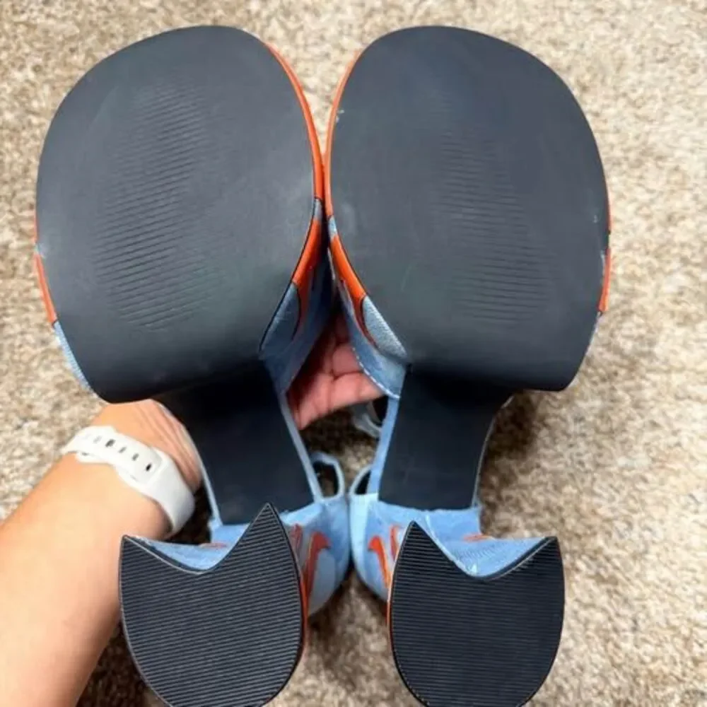 Current Mood Little Pistol Platform Heels 7 Denim Orange Flame Block